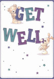 This get well card radiates pure optimism and warmth, capturing two whimsical friends-a teddy bear and a floppy-eared puppy-joyfully balancing and presenting oversized, colourful letters that spell out 'Get Well.' The lively palette of indigo, teal, and soft blue in the typography pops against the inviting cream-white background, reminiscent of dusk skies over North Woolwich's leafy corners. Scattered stars in shimmering shades of blue and purple twinkle playfully, infusing the artwork with gentle magic and hope. The illustrated textures of plush bear fur and velvety puppy ears evoke a tactile sense of care, much like the lovingly arranged flowers from nearby local markets. This card doesn't just deliver a message; it envelops the receiver in comfort and positivity, a visual and emotional embrace perfect for lifting spirits during recovery within the close-knit North Woolwich community.
